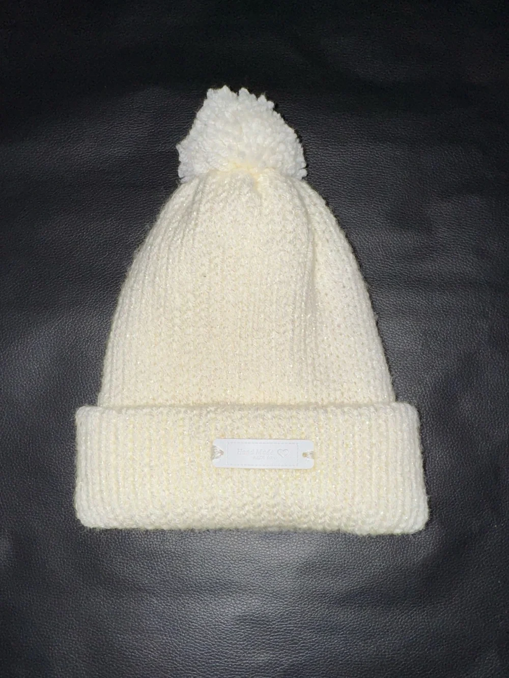 New!! Hand knitted White Beanie Hat